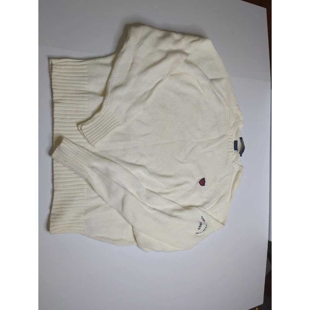 Vtg Polo Ralph Lauren Cable Knit Sweater White L Plaid Crest The Venturi 1993